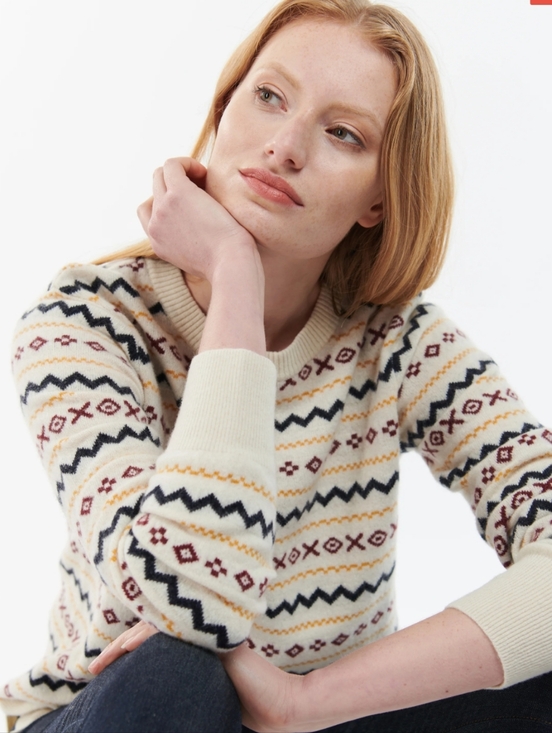 Barbour Sweaters - Barbour Alder White Print Wool Pullover Sweater Size 12